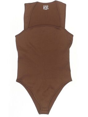 OQQ Square Neck Ribbed Brown Bodysuity